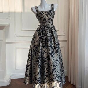 Elegant Floral Black and Gold Dress